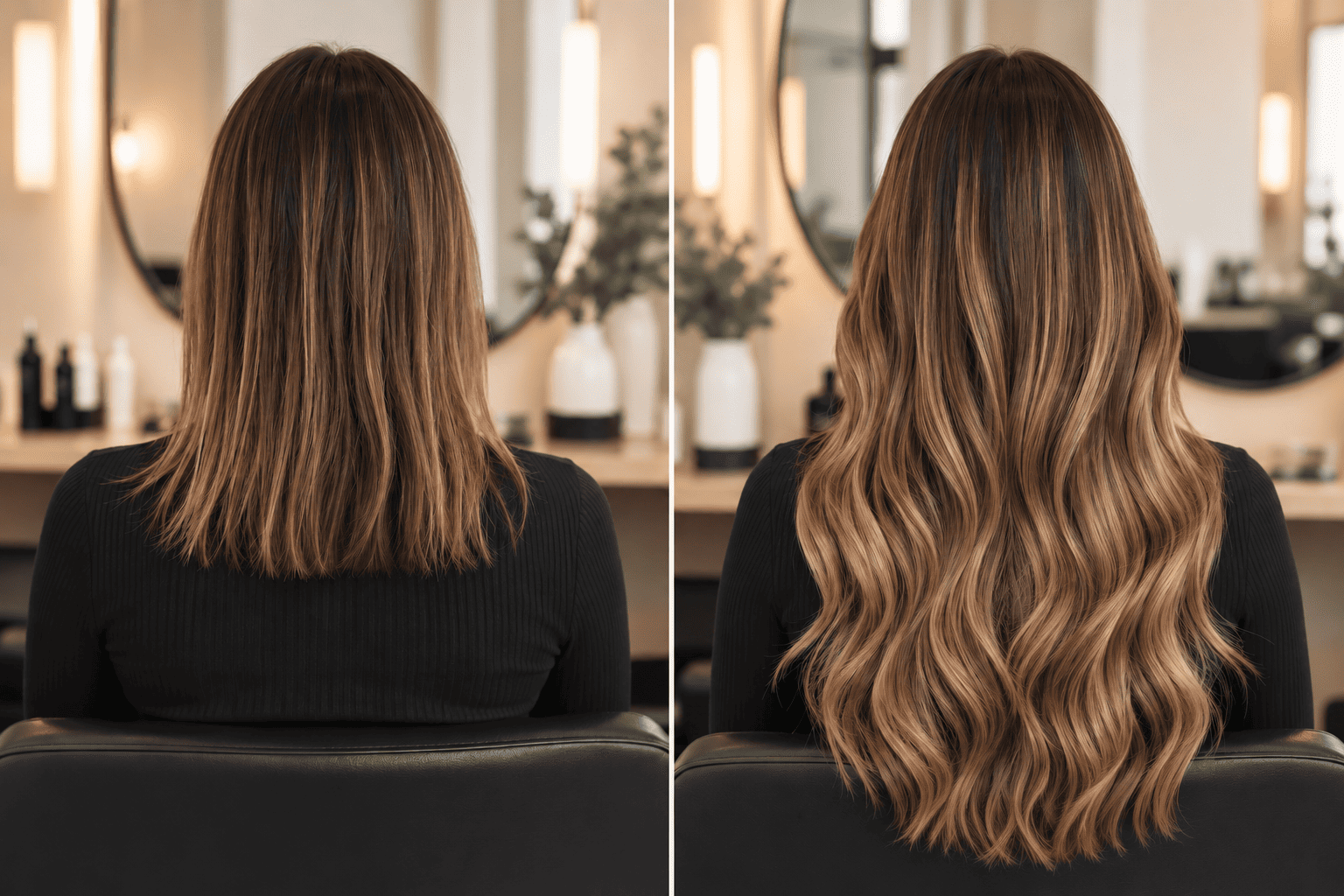 comparison-1 hair extensions result at Kendall Miami hair salon