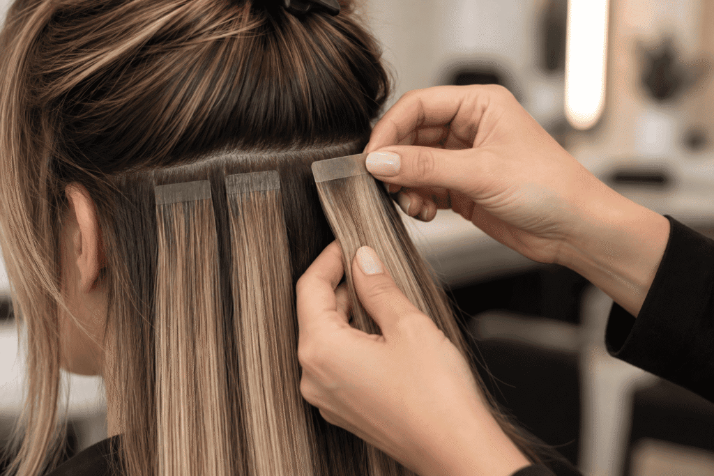 tape-in hair extensions application